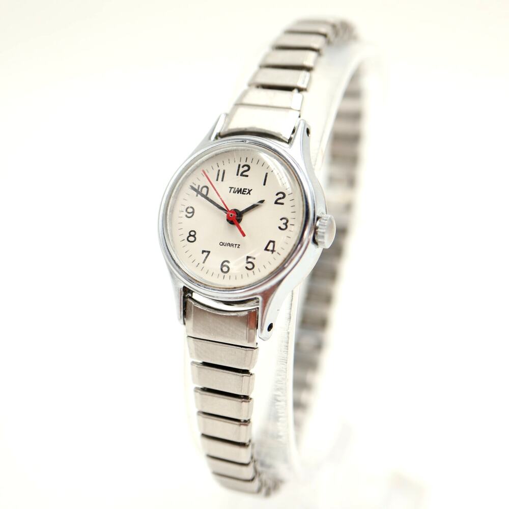 Vintage Timex Silver Tone 21mm Round Womens Watch Metal Stretch w New Battery